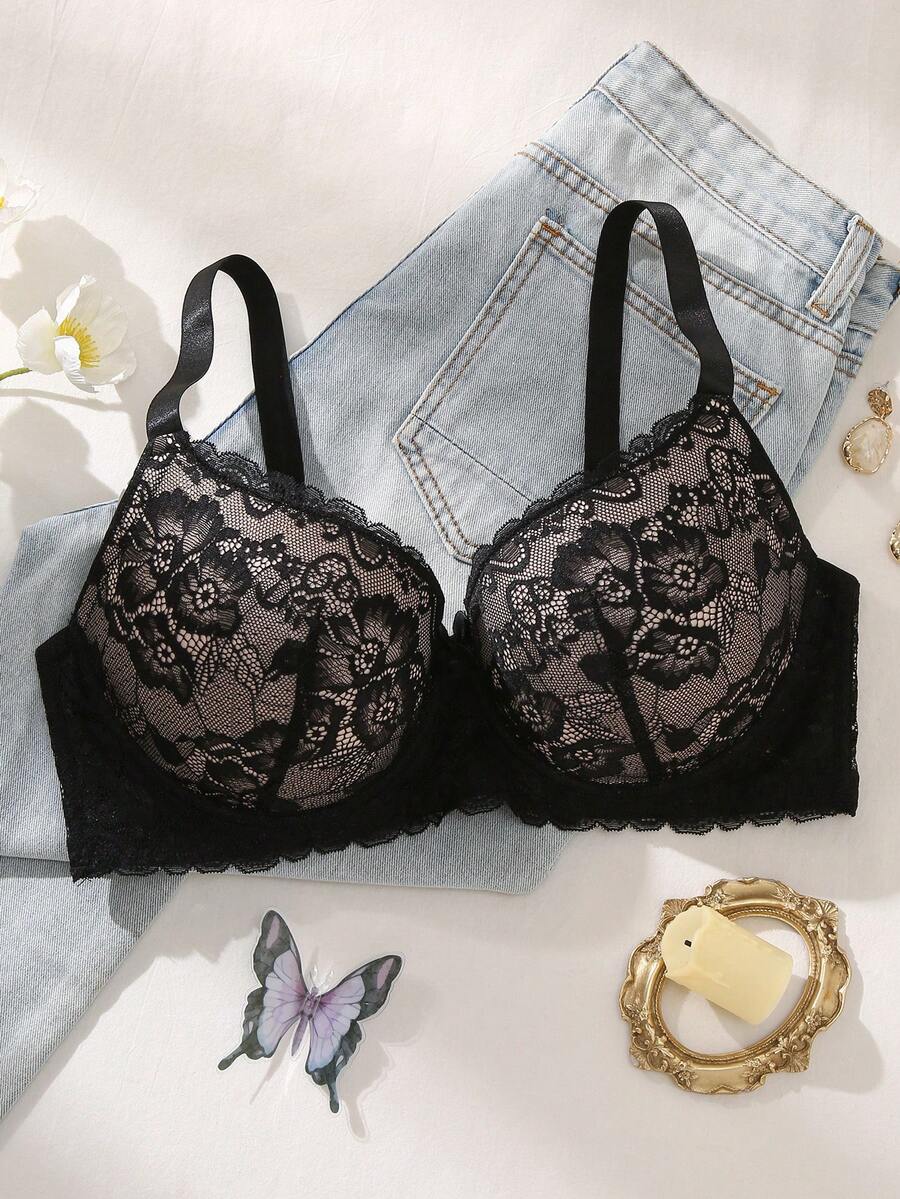 DesireSculpt 1件加大码蕾丝钢圈文胸 - 彩色 - 查看 1