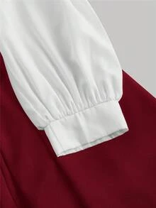 SHEIN MOD Đầm dài tay cổ bẻ dáng chữ A phối màu thanh lịch dành cho nữ mùa thu, thích hợp đi học, dự tiệc, đồng phục giáo viên, đầm trắng dài tay, đầm vải tweed kẻ caro thanh lịch, đầm dự tiệc Homecoming. - Màu Đỏ Sâu - Xem 4