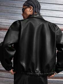 AXEPEAK Men's Casual Fashion Street Cross Print Zip-Up Jacket, Autumn - Black - View 5