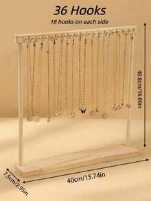 1PC Double-Sided Hooks Wooden Necklace Display Rack, 24Hooks/36Hooks Natural Wood Tone Necklace Hanger, Sweater Chain Holder, Bracelet Jewelry Display Stand Christmas, Valentine's Day, Birthday Gifts - wood color - View 10