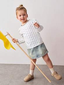 Maija Kids Young Girl Polka Dot Print Crew Neck Long Sleeve Casual T-Shirt - Apricot - View 4