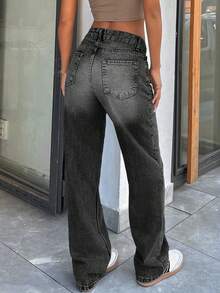 EURMUSE 低腰九分直筒女式牛仔裤 - 深灰色 - 查看 2