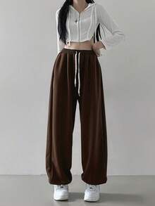 DAZY 女士休闲日常穿着抽绳运动长裤，女士慢跑运动裤 - 棕色 - 查看 5