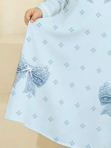 Princess Icy Blue, Sweet & Elegant Fashion Princess Butterfly Print Baby Girl Casual Traditional Arabian Dress, Suitable For Spring/Summer Daily, Festivals, Outings