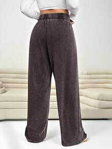 Solflare 大码女式宽松直筒休闲裤，巧克力棕色 - 巧克力棕 - 查看 2