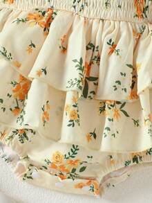 SHEIN Vintaside Kids BABYGIRL Summer Spaghetti Strap Romper With Ruffled Hem, Playful And Suitable For Everyday Wear