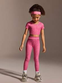 Girls (Small) Casual Professional Fashion Pink Leopard Print Tight Yoga Exercise Sports Leggings Cycling Pants Activewear - Pink - View 6