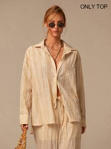 COSMINA 数码印花薄纱褶皱长袖衬衫，特殊面料，夏季度假，防晒衬衫，适合海滩度假、休闲周末出行，黄色衬衫，休闲衬衫 - 黃色 - 查看 3