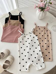SHEIN LMoss Kids 5pcs Set Jumpsuit Rajut Kasual Motif Hati Warna Polos untuk Bayi Perempuan - MultiWarna - View 6