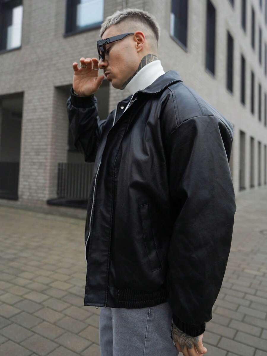 Artur Kramer Men's Thickened Casual Business Leather Jacket - Black - View 1