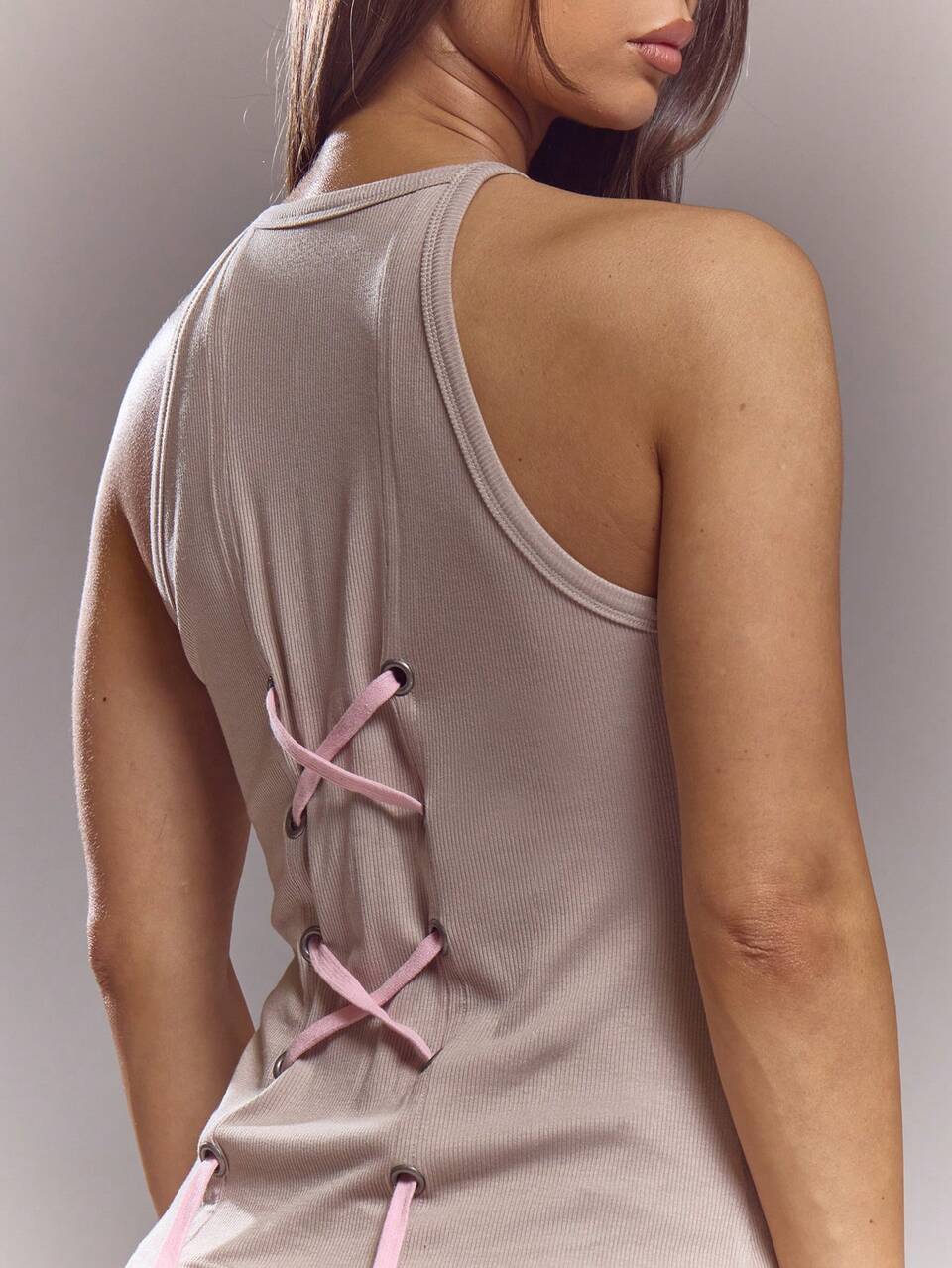 High Neck Lace Up Back Detail Fitted Longline Sleeveless Top Spring Summer Cute Sexy Streetwear Night Out Ballet Sleeze Holiday