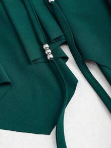 Sweetra Petite Bohemian Style Ruched Waist Asymmetrical Hem Brown Short Skirt, Suitable For Petite, Spring/Summer - Dark Green - View 3