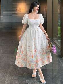 DAZY Women's Spring Vintage Romantic Floral Print Puff Sleeve Mini Dress Summer Sundress Boho - Multicolor - View 4