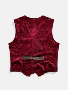 ROMWE MEN Goth 春季休闲印花红色男士复古撞色无袖时尚背心 - 酒紅色 - 查看 9