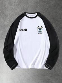 Manfinity Roghcode 男士撞色圆领长袖T恤 - 白色 - 查看 6