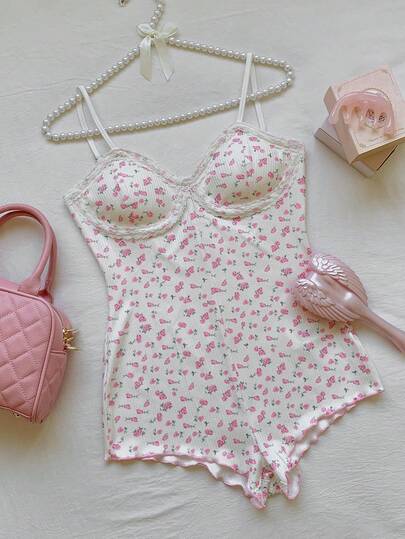 Comfortcana Bộ jumpsuit nữ thời trang thường ngày họa tiết hoa và ren.