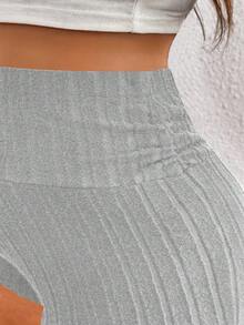 Quần short lưng cao có gân màu trơn cho bà bầu - Xám - Xem 6
