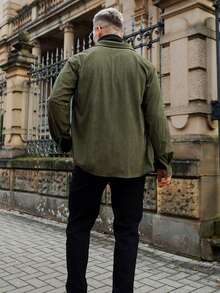 Artur Kramer 畅销轻薄灯芯绒男士休闲衬衫外套，翻领纽扣长袖开衫，双口袋设计，适合日常休闲、时尚简约外出、舒适居家及街头穿着，春季必备。 - 軍綠色 - 查看 3