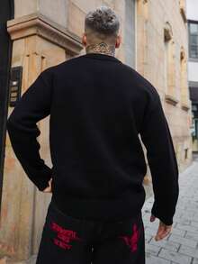 Artur Kramer Suéter de cuello redondo de corte holgado informal, jersey holgado de moda con diseño bordado de corazón, adecuado para primavera, otoño, invierno, unisex - Negro - Ver 2