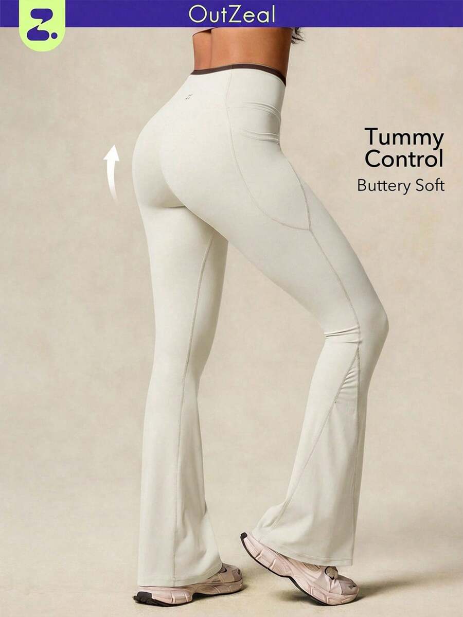 OutZeal Women Outdoor Pants Camping Hiking Tummy Control Quick-Drying Crossover-Waistband Flared Bottom - Brown - View 1