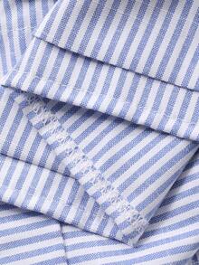 DAZY 女士休闲条纹蕾丝拼接无袖上衣和A字裙两件套，夏季 - 藍色 - 查看 11