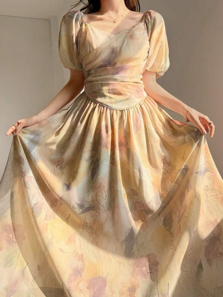 Women's Korean Style Ombre Flowy Short Sleeve Midi Dress, Spring/Summer