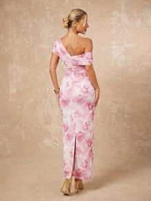 Lumalex Váy dài ôm sát người phong cách Bohemian, thích hợp cho kỳ nghỉ hè 2025, lễ Phục Sinh, tiệc ngoài trời, lễ cưới, lễ cưới người lớn, tiệc tựu trường, tiệc thanh lịch Angola màu đỏ lưới, lệch vai, xếp ly, trang trí. - trắng - Xem 2