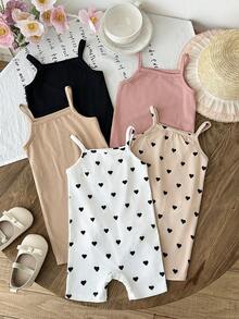SHEIN LMoss Kids 5pcs Set Jumpsuit Rajut Kasual Motif Hati Warna Polos untuk Bayi Perempuan - MultiWarna - View 7