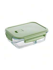 1pc Glass Meal Prep Containers, Transparent Microwave Rectangular Food Storage Boxes, Lunch Box For Office Workers, Home Use - Green - View 1