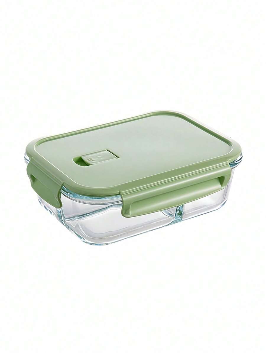 1pc Glass Meal Prep Containers, Transparent Microwave Rectangular Food Storage Boxes, Lunch Box For Office Workers, Home Use - Green - View 1