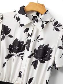 Franclia Women's Floral Print Dress, Collared Button-Front Dress, Spring/Summer - Black and White - View 3