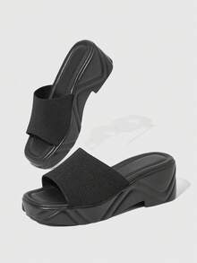 HighSole Dép lê đế dày dáng suông dành cho nữ, thích hợp mang hàng ngày và đi nghỉ mát. - màu đen - Xem 3