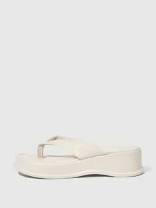 HighSole Thick-Soled High-Heeled Flip-Flops Women's Shoes Fashion New Summer Toe-Pinching Korean Sandals And Slippers - Apricot - View 2