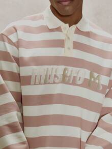 Long Sleeve Drop Shoulder Contrast Striped Collared Button Up Polo Style Shirt Musero M Branding Patch Embroidery Top Essentials Spring&Summer - Multicolor - View 6