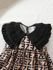 SHEIN Young Girl Elegant Vacation Casual Letter Print Ruffle Hem Sleeveless A-Line Dress - Multicolor - View 4