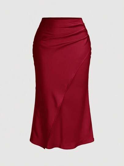 Firerie Plus Size Women Ruched Fishtail Hem Elegant Skirt