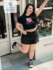 SHEIN ICON Plus Size Women's Casual Denim Shorts - Black - View 6