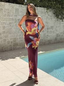 Aloruh Wine Red Sleeveless Dress, Ankara Red Party Dress For Valentine's Day And New Year - Burgundy - View 8