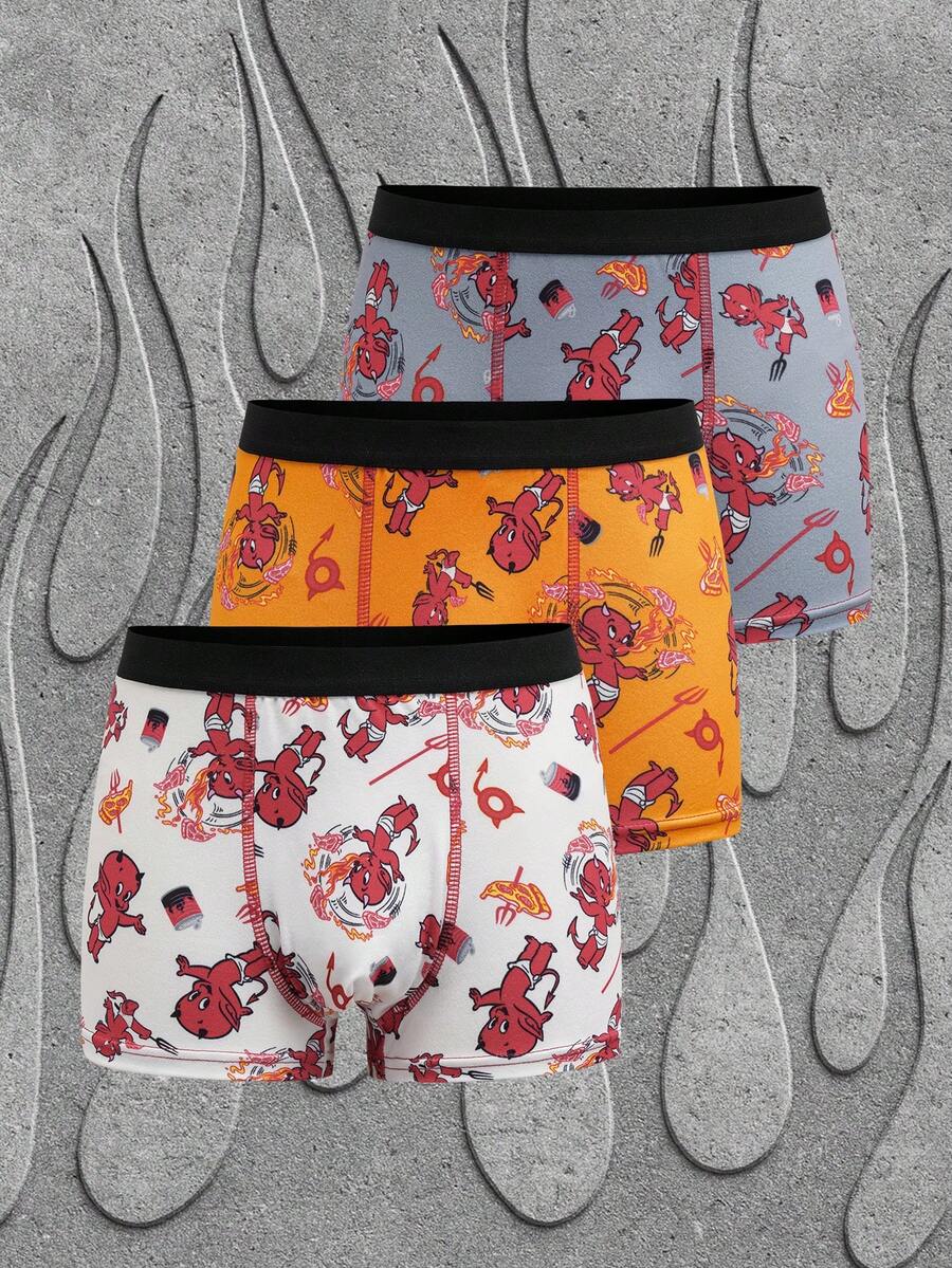 SHEIN HOT STUFF Tween Boy Cartoon Pattern Contrast Trim Boxer Briefs - Orange - View 1