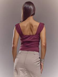 MUSERA Kurzes Oberteil mit Kreuzausschnitt, Neckholder, Raffungen und Bindebändern, Frühling Sommer, süß, sexy, Streetwear, Ausgehmodus, Ballett-Stil - Bordeaux - Übersicht 4