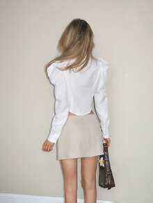 Sydney Algeri Camisa de unicolor con ajuste entallado y mangas gigot, para mujer, primavera/verano, informal - Blanco - Ver 2