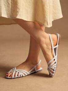 Rosivie Women's Square Toe Flat Gold PU Casual Sandals, Comfortable For Outdoor, Beach, Daily Wear Valentine's Day - Beige - View 6