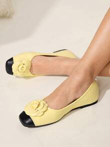 CUCCOO CHICEST 女士休闲日常穿搭3D花卉装饰时尚平底鞋 - 黃色 - 查看 2
