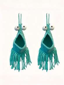 Joivida 1PC Handmade Crochet Woven Wall Hanging Storage Organizers Alien Lobster Plant Flower Pot Holders Amigurumi Alien Design Home Decor Living Room Decor Unique Gift Housewarming - Multicolor - View 10