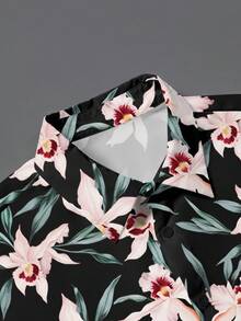Manfinity RSRT Áo sơ mi nam tay ngắn cổ polo cài khuy đơn, in họa tiết hoa, kiểu dáng thường ngày, đa năng cho kỳ nghỉ và thời gian thư giãn. - Nhiều màu - Xem 3