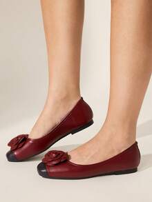 CUCCOO CHICEST 女士花卉装饰休闲通勤百搭时尚鞋 - 酒紅色 - 查看 6