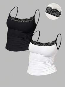 INAWLY 修身无袖露脐蕾丝吊带背心，百搭 - 彩色 - 查看 1