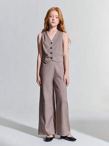 Maija Kids Maija Kids Bộ đồ 2 mảnh cho bé gái tuổi teen: Áo không tay cổ chữ V và chân váy dài, kiểu dáng thường ngày. - Xám - Xem 3