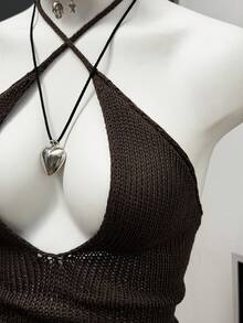 StreetHx Streetwear Women's Solid Black Sleeveless Tie-Up Knit Top - Black - View 6