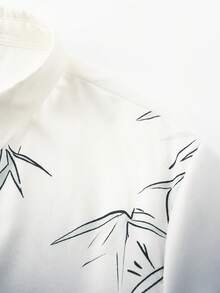 Manfinity Mode Áo sơ mi nam tay ngắn cổ bẻ cài một hàng khuy, họa tiết lá ombre, kiểu dáng thường ngày, đa năng. - trắng - Xem 4